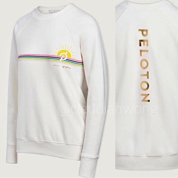 SPIRITUAL GANGSTER x PELOTON Classic Crew Sweatshirt in White - Picture 1 of 11